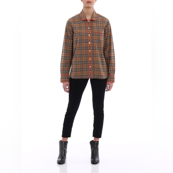 BURBERRY check neon piped pyjama style top - Picture 7 of 13